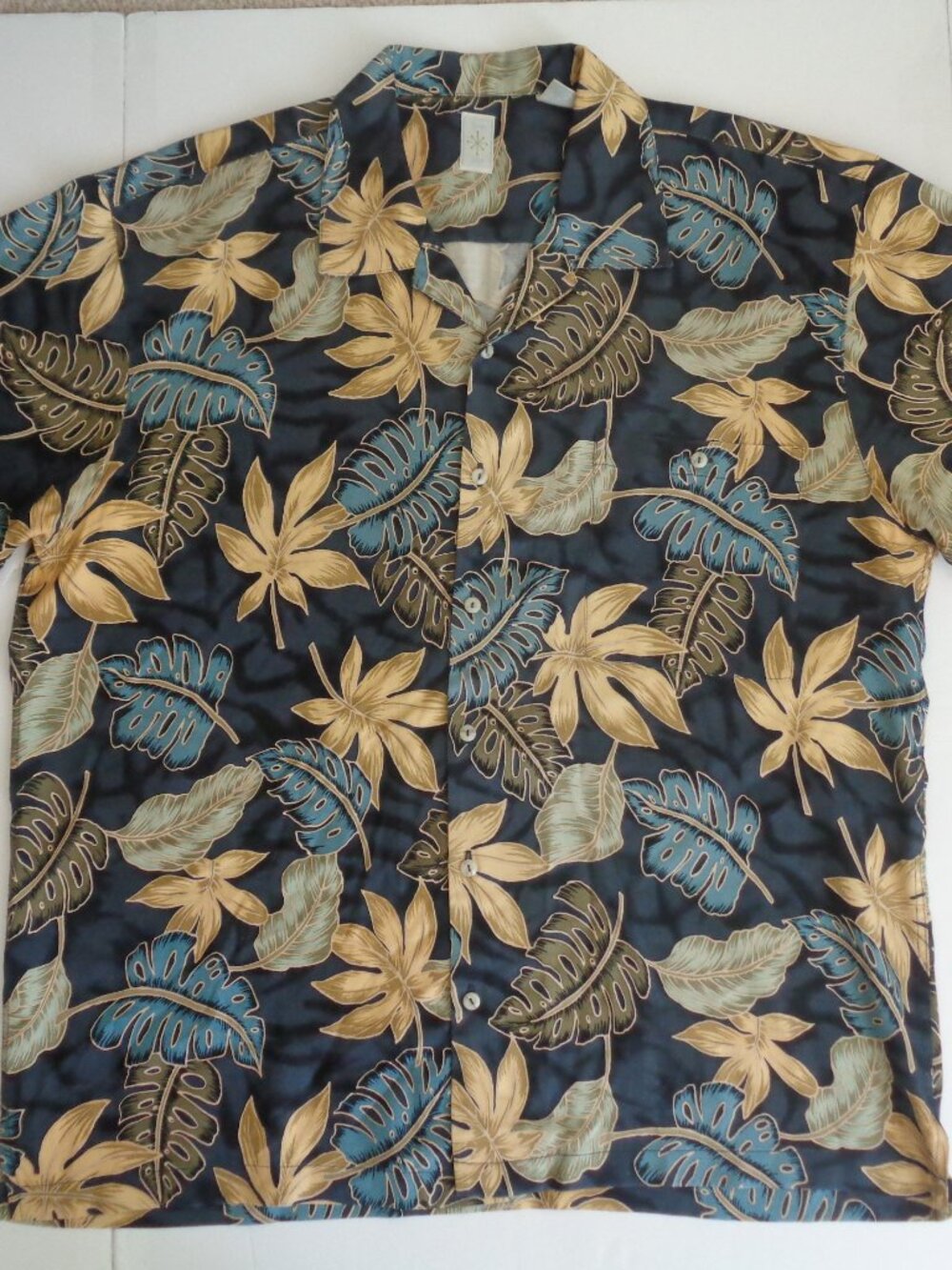 Burma Bibas Silk Shirt Men's L Tropical Palm Blue Hawaiian